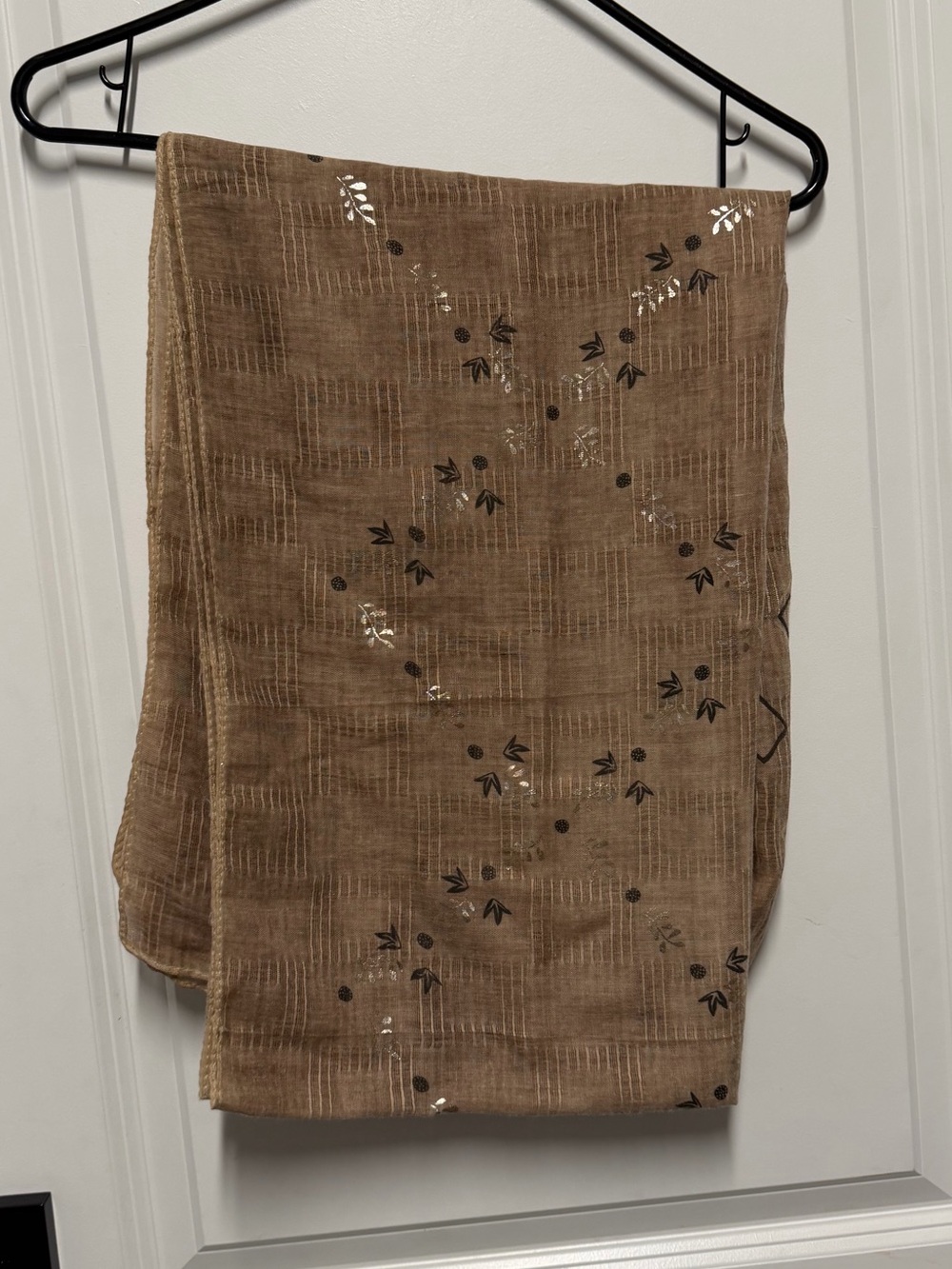 Brown Lightweight Printed Hijab Scarf Black Gold Floral Geometric